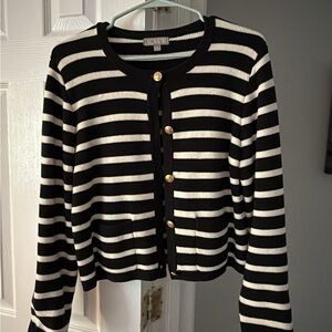 J. Crew Black and White Striped Cardigan Sweater